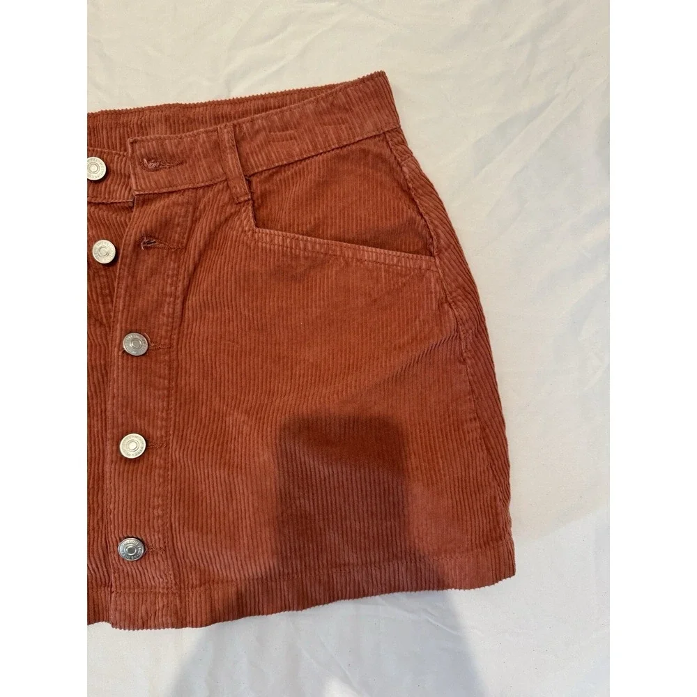 Free People Womens Sz 0/4 Corduroy Mini‎ Skirt Orange70s Retro Cottagecore Indie